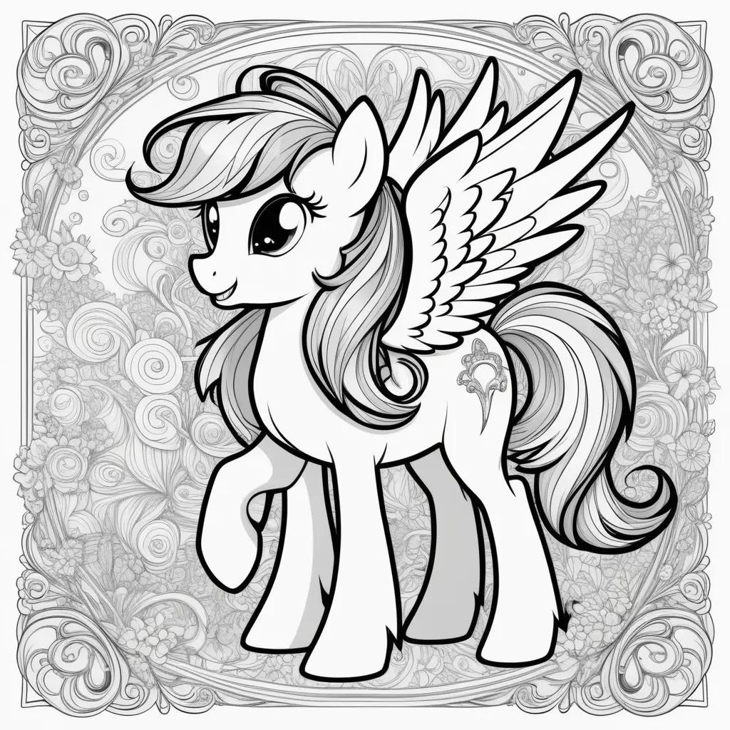 My Little Pony coloring page with wings and flowers