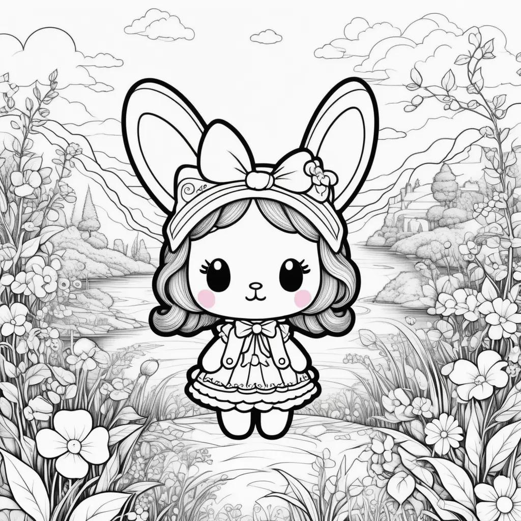 My Melody Coloring Pages - Cute Bunny Girl in Flower Field