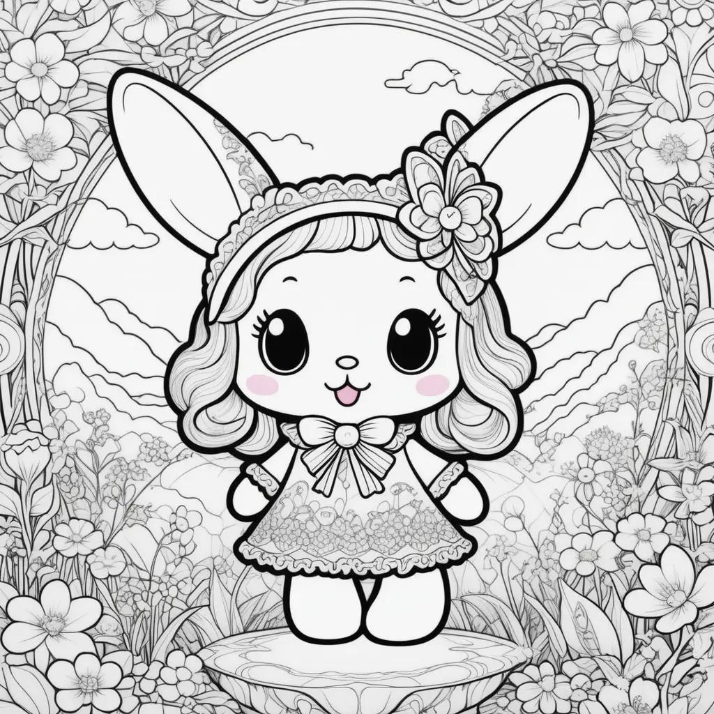 My Melody coloring pages featuring a cute bunny girl