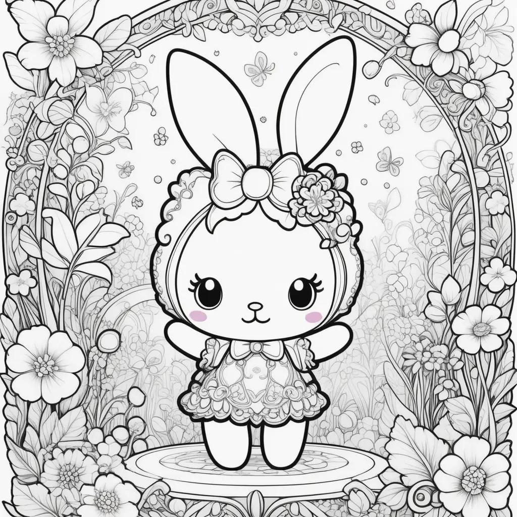 My Melody coloring pages of a bunny girl