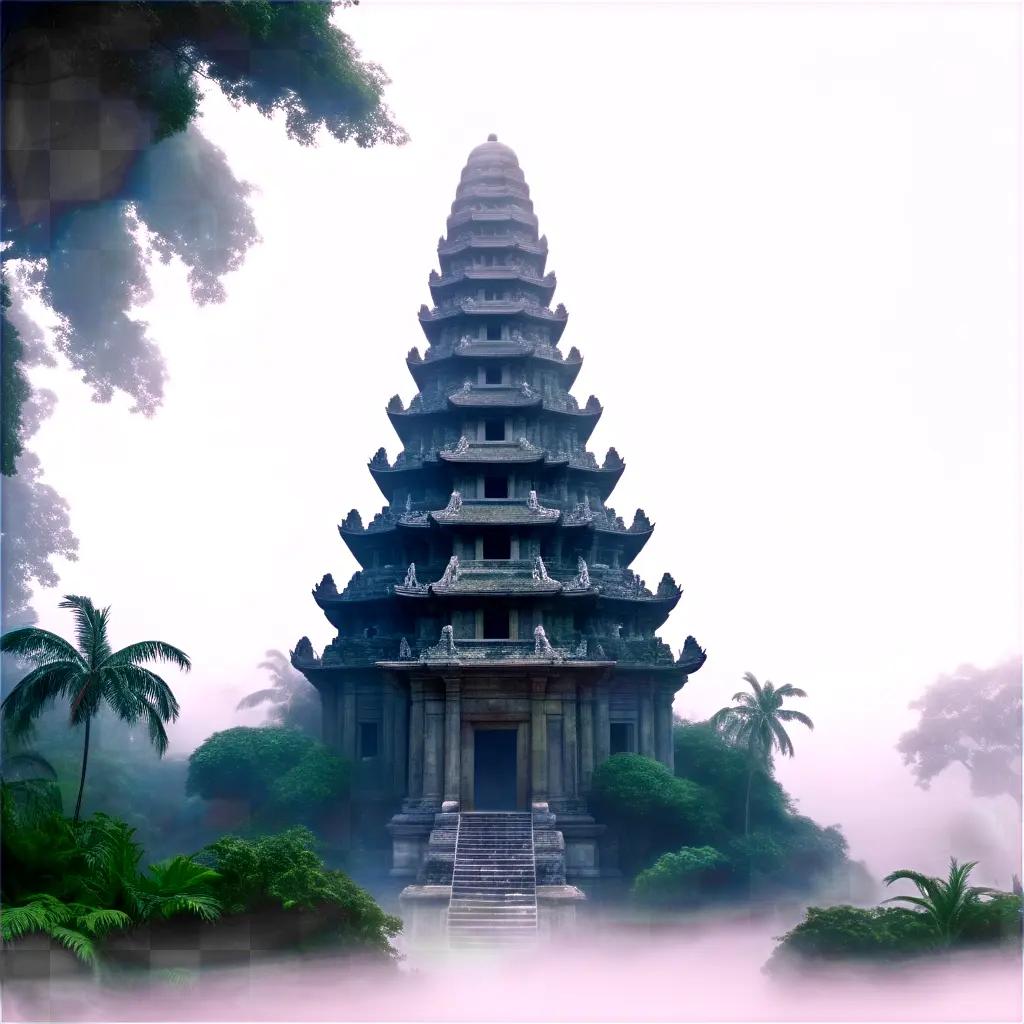 Mysterious temple surrounded by mist