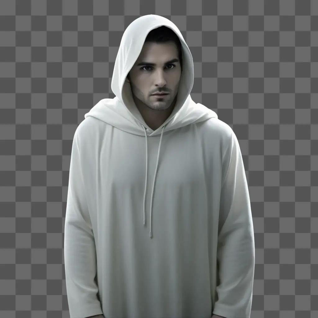 Mystery character in white hoodie poses for photo