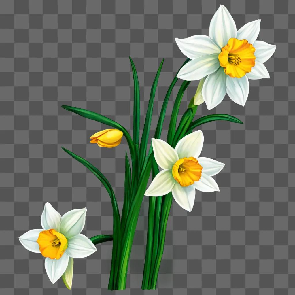 Narcissus flower drawing on green background