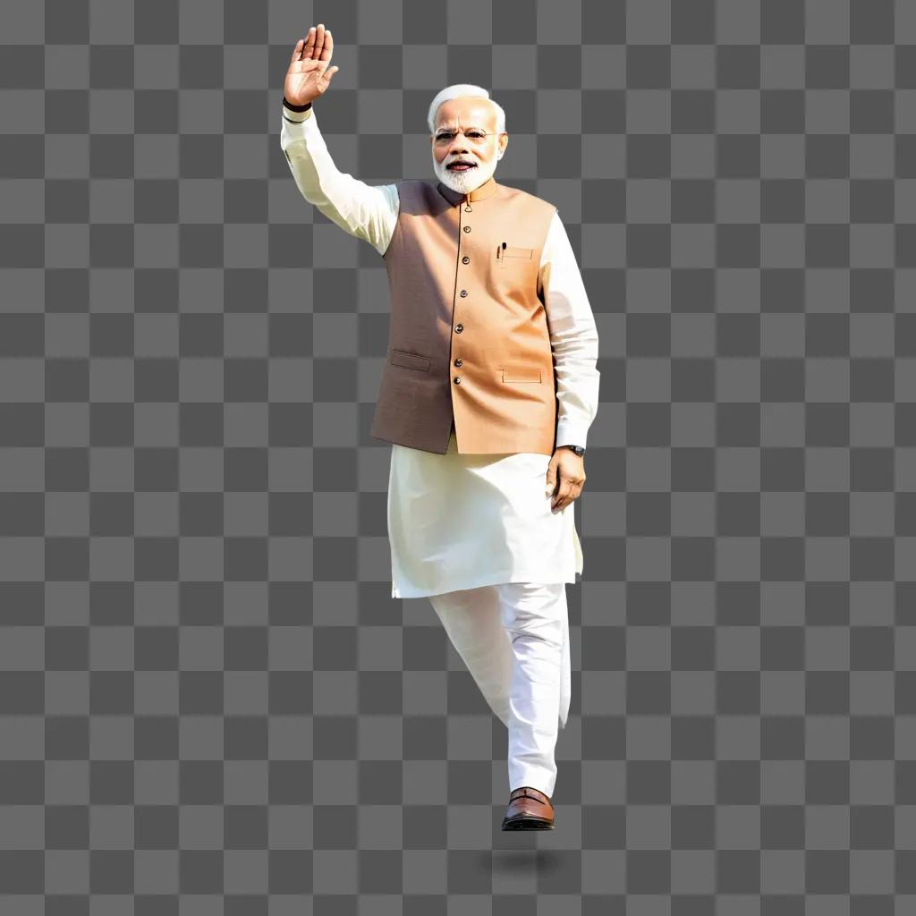 Narendra Modi waves at the camera