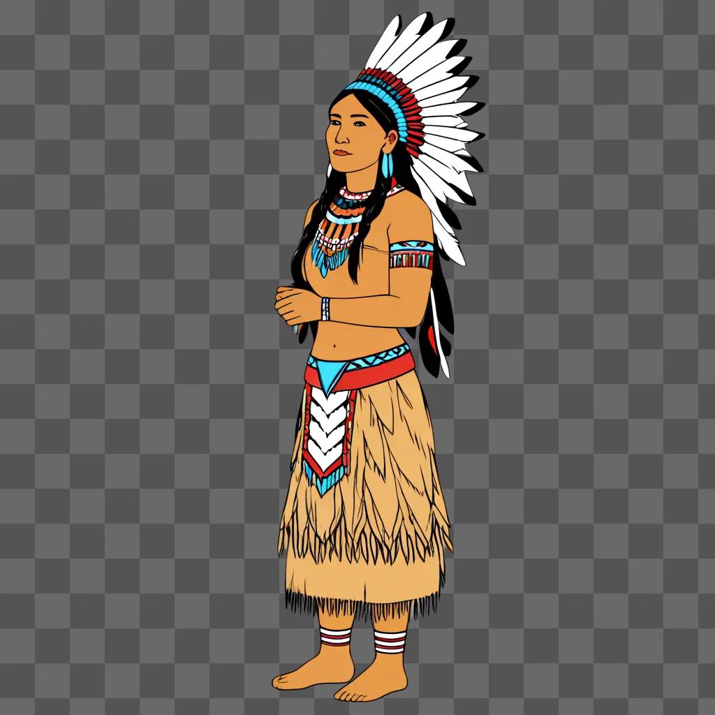 Native American girl in a dress and headdress