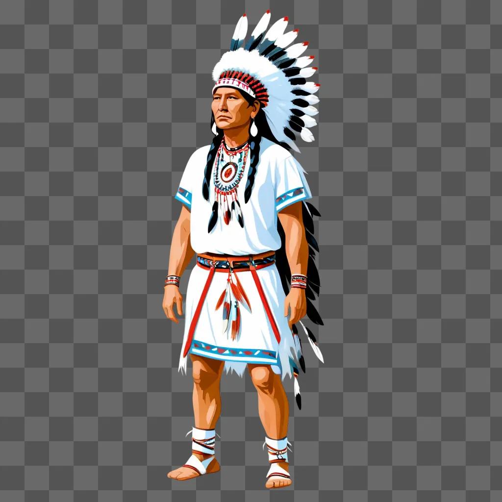 Native American man in white dress with headband