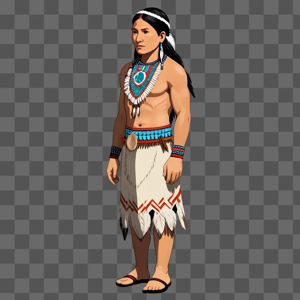 Native American man wearing a skirt and headdress