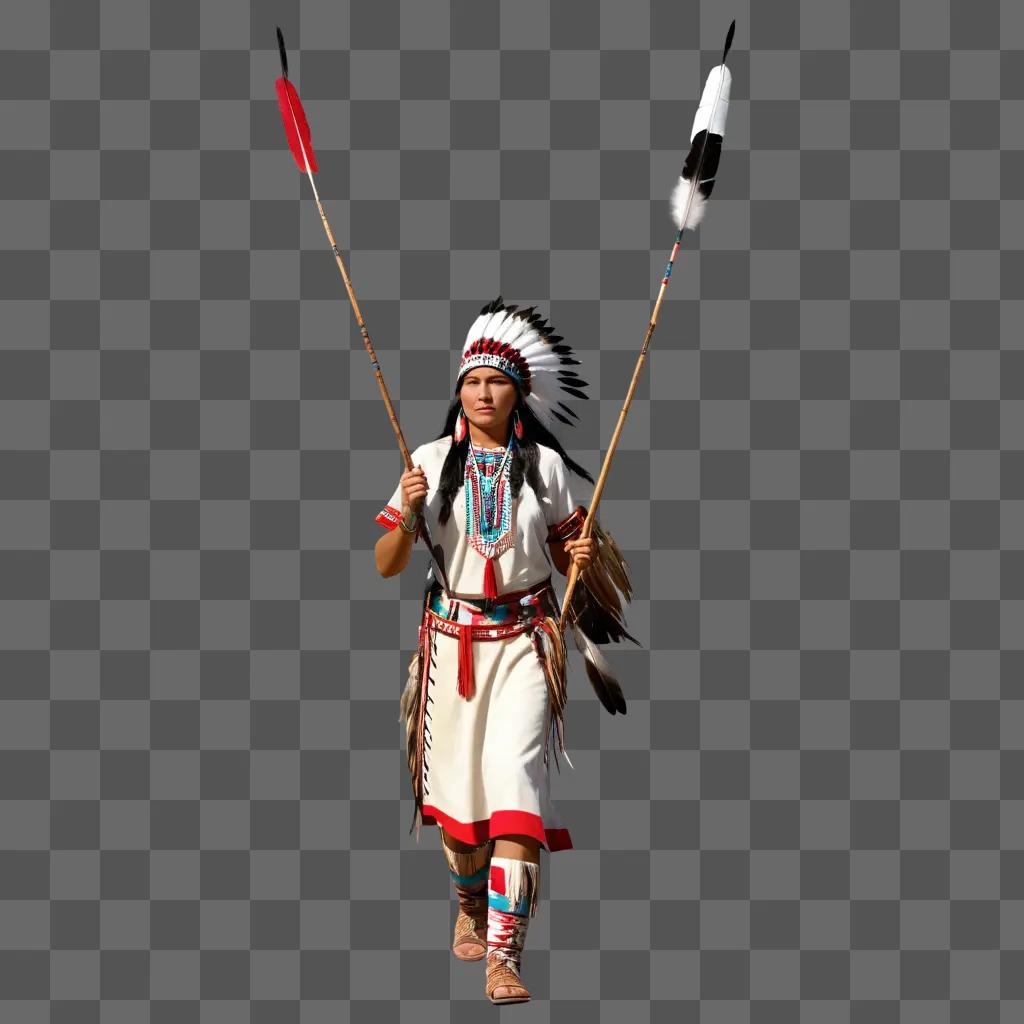 Native American with two poles walking