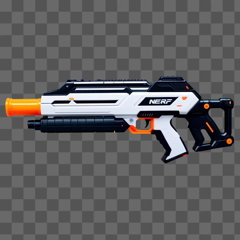 Nerf gun is lit up against a gray background