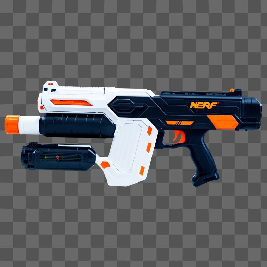 Nerf gun with glowing orange and white