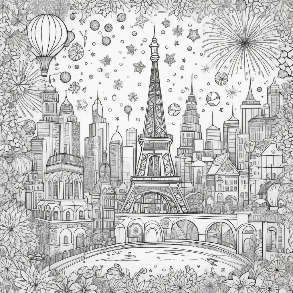 New Year Coloring Pages - Paris City Skyline