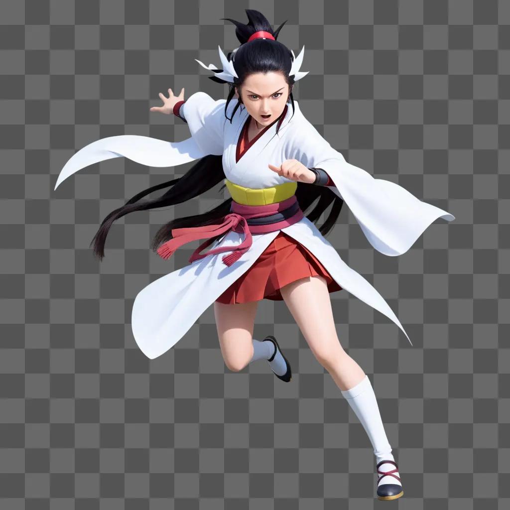 Nezuko in a white outfit running