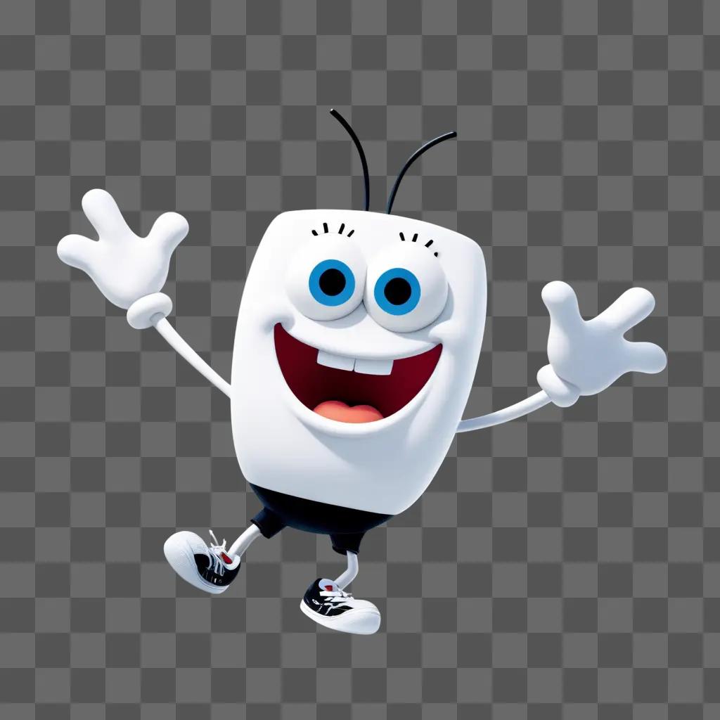 Nickelodeon cartoon character, white with blue eyes, yellow smile, and black shoes