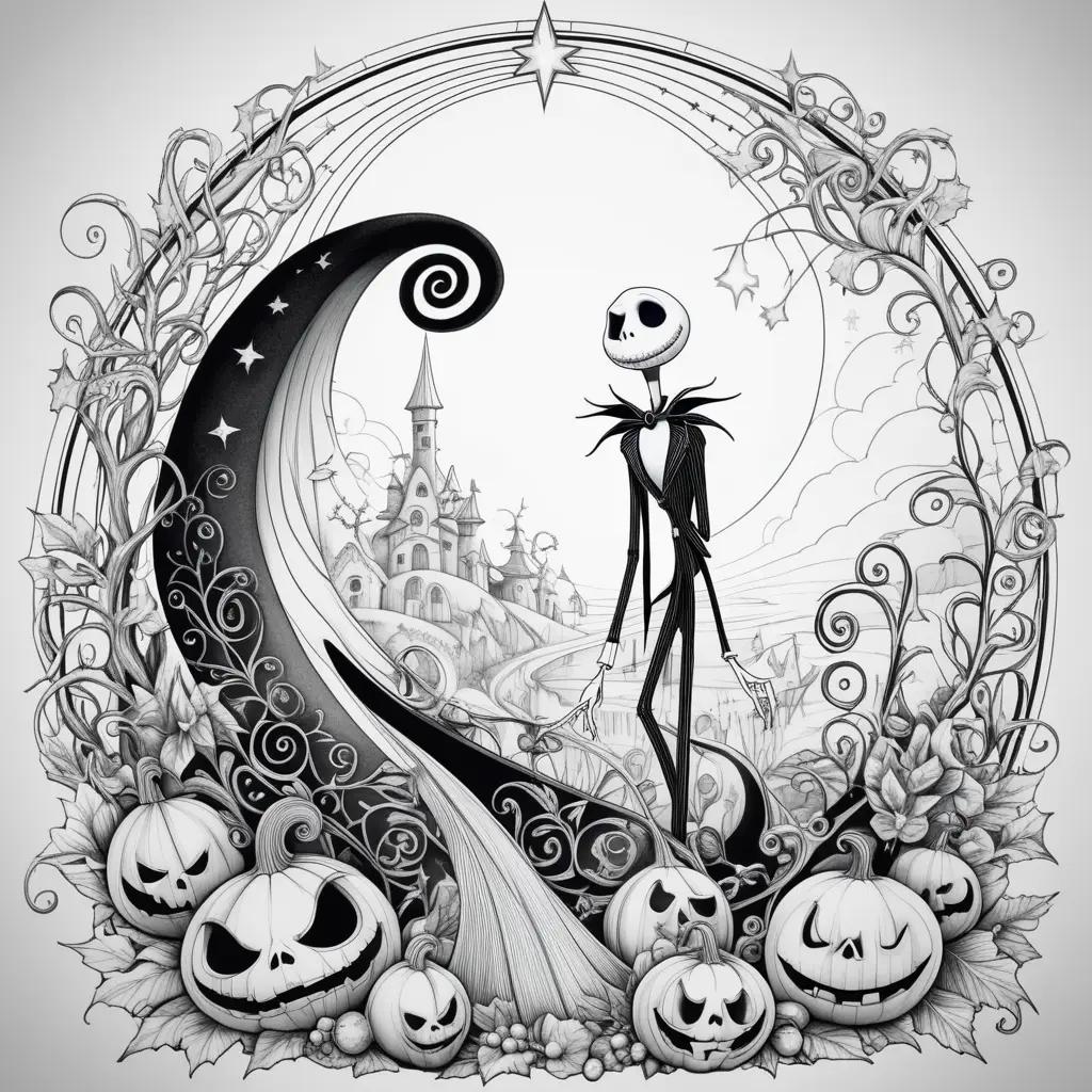 Nightmare Before Christmas coloring page featuring Jack Skellington