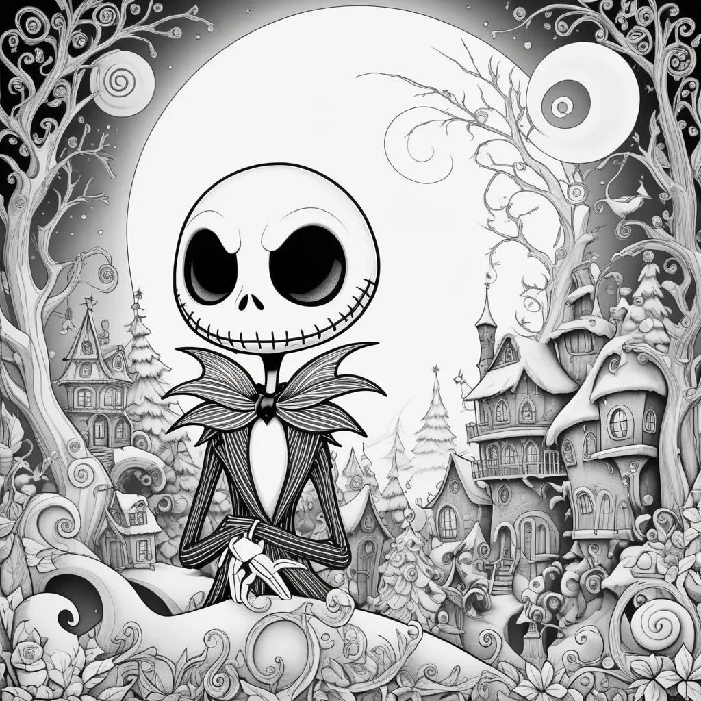 Nightmare Before Christmas coloring pages, Jack Skellington and Sally