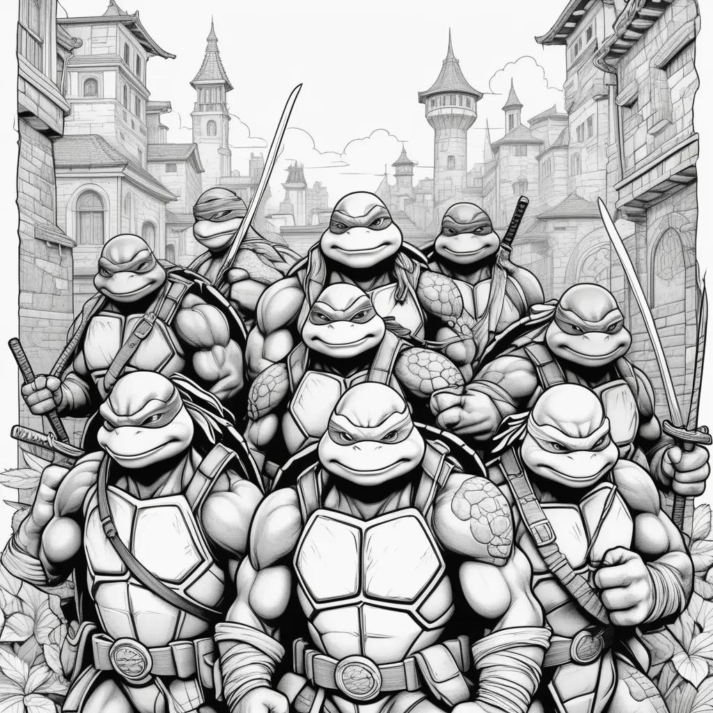 Ninja turtles coloring page in black and white