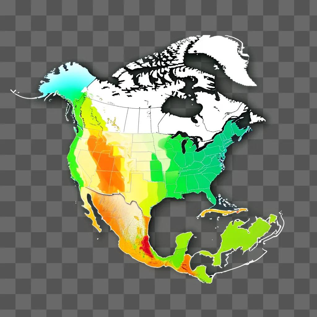 North America map with different colors