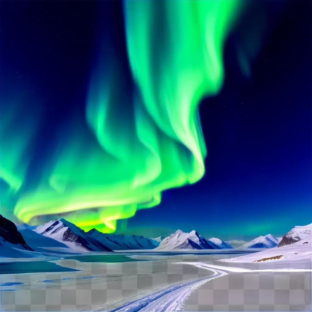 Northern lights dance above snowy mountains