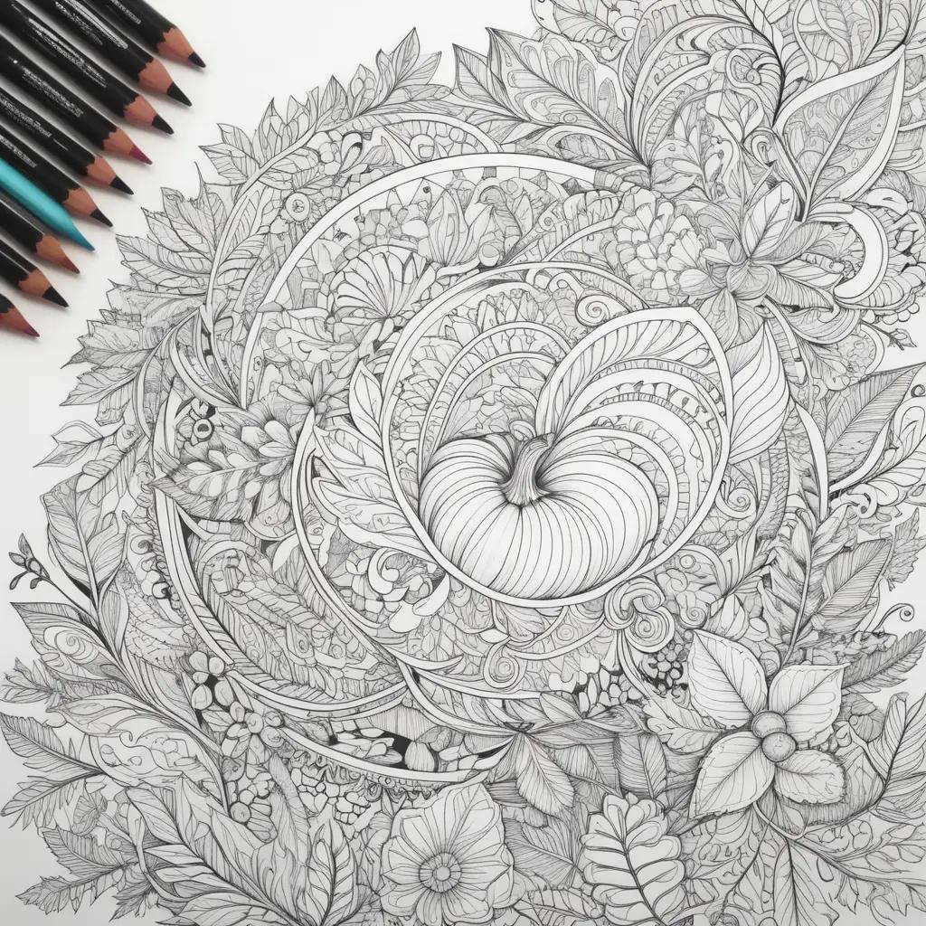 Novembre Coloring Page Featuring a Spiral with Leaves and a Pear