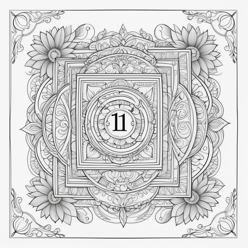 Number 11 coloring page with suns and flowers