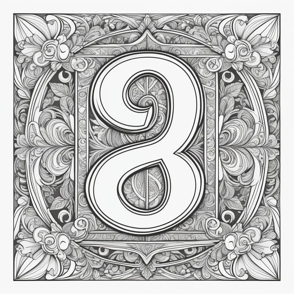 Number 8 Coloring Page with Black and White