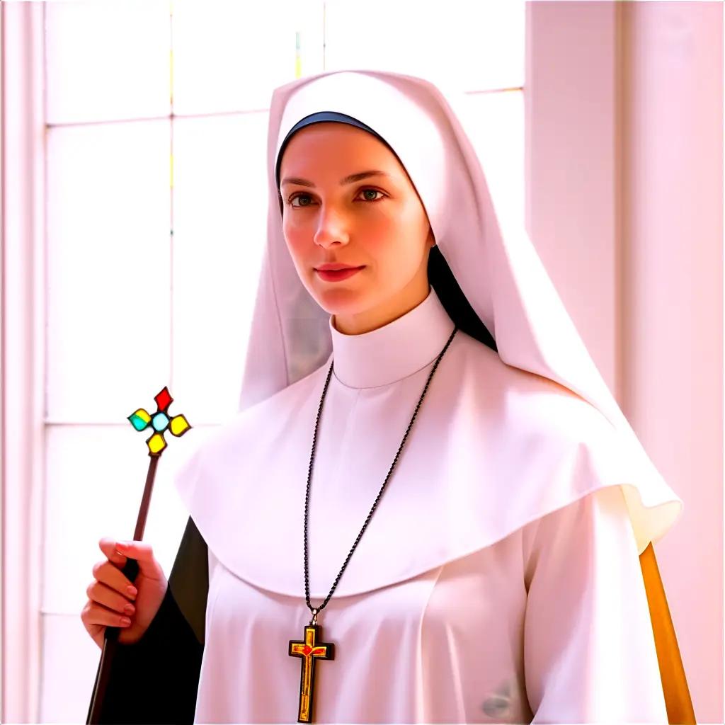 Nun with a cross in her hand