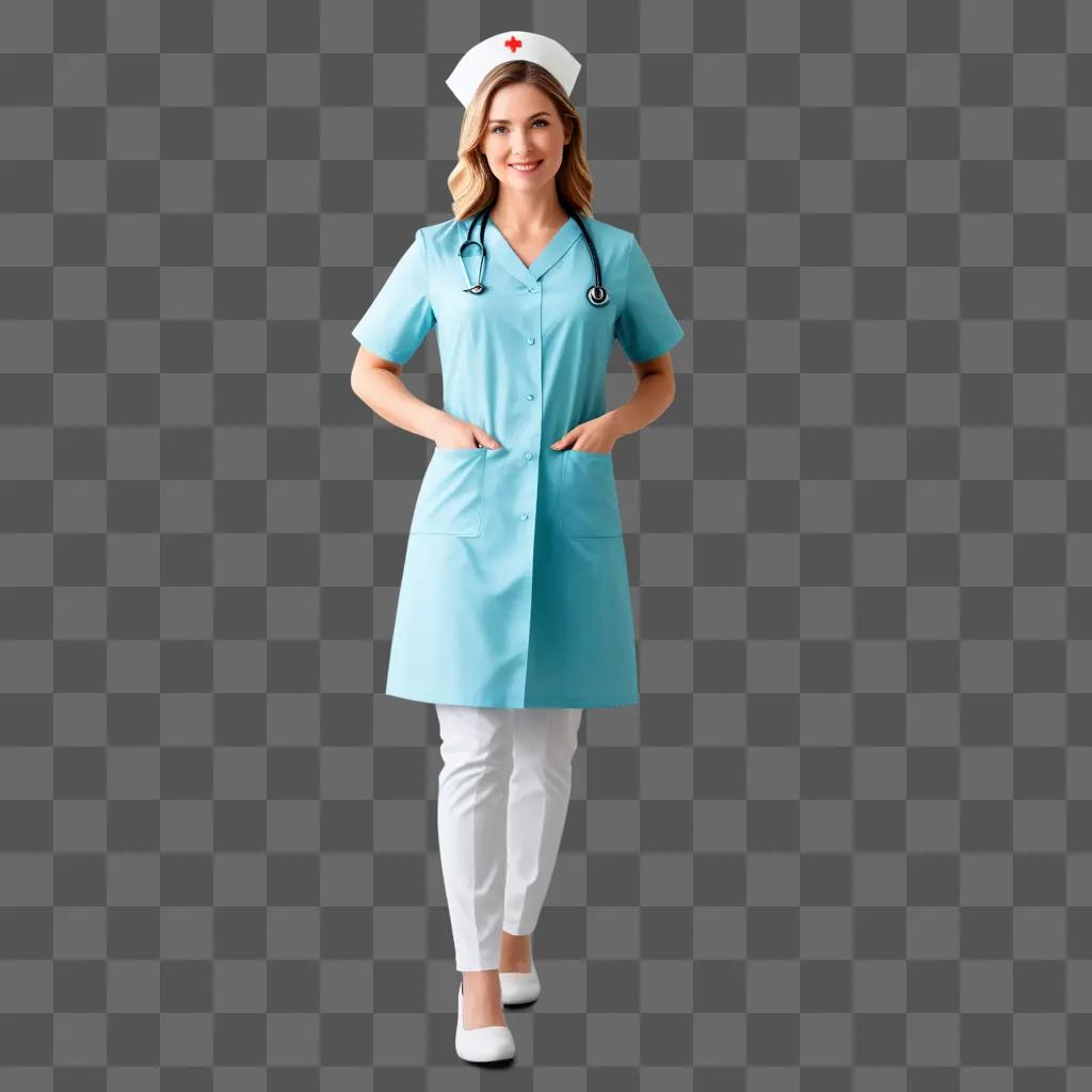 Nurse in blue uniform with stethoscope and transparent background