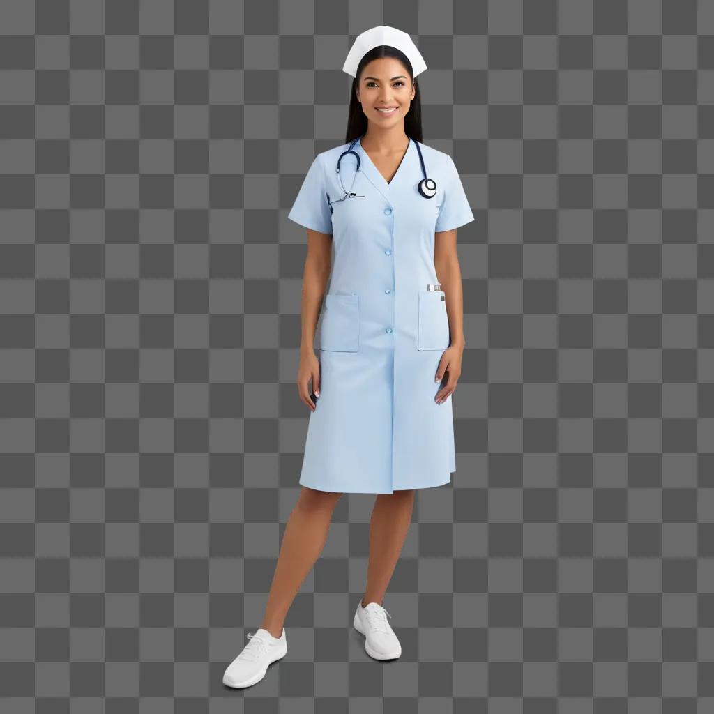 Nurse with transparent dress standing against a light background