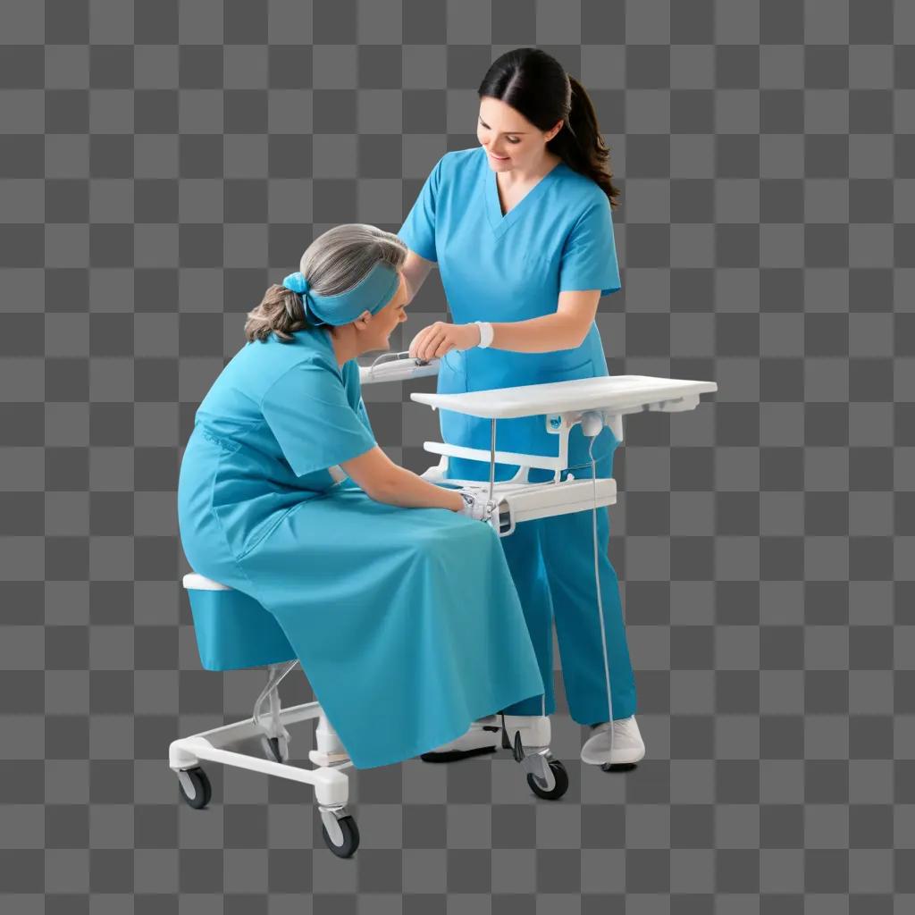 Nurses work with patient on cart in brightly lit room