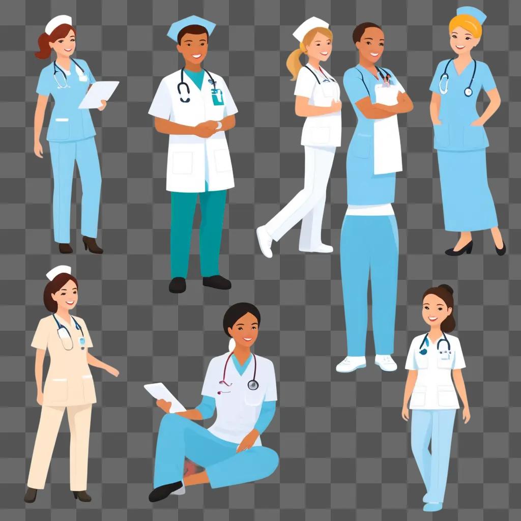 Nursing Clipart: A collection of nurses in uniform