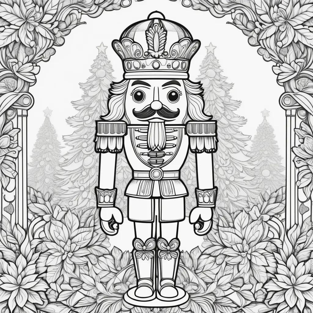 Nutcracker coloring page with detailed black and white illustration