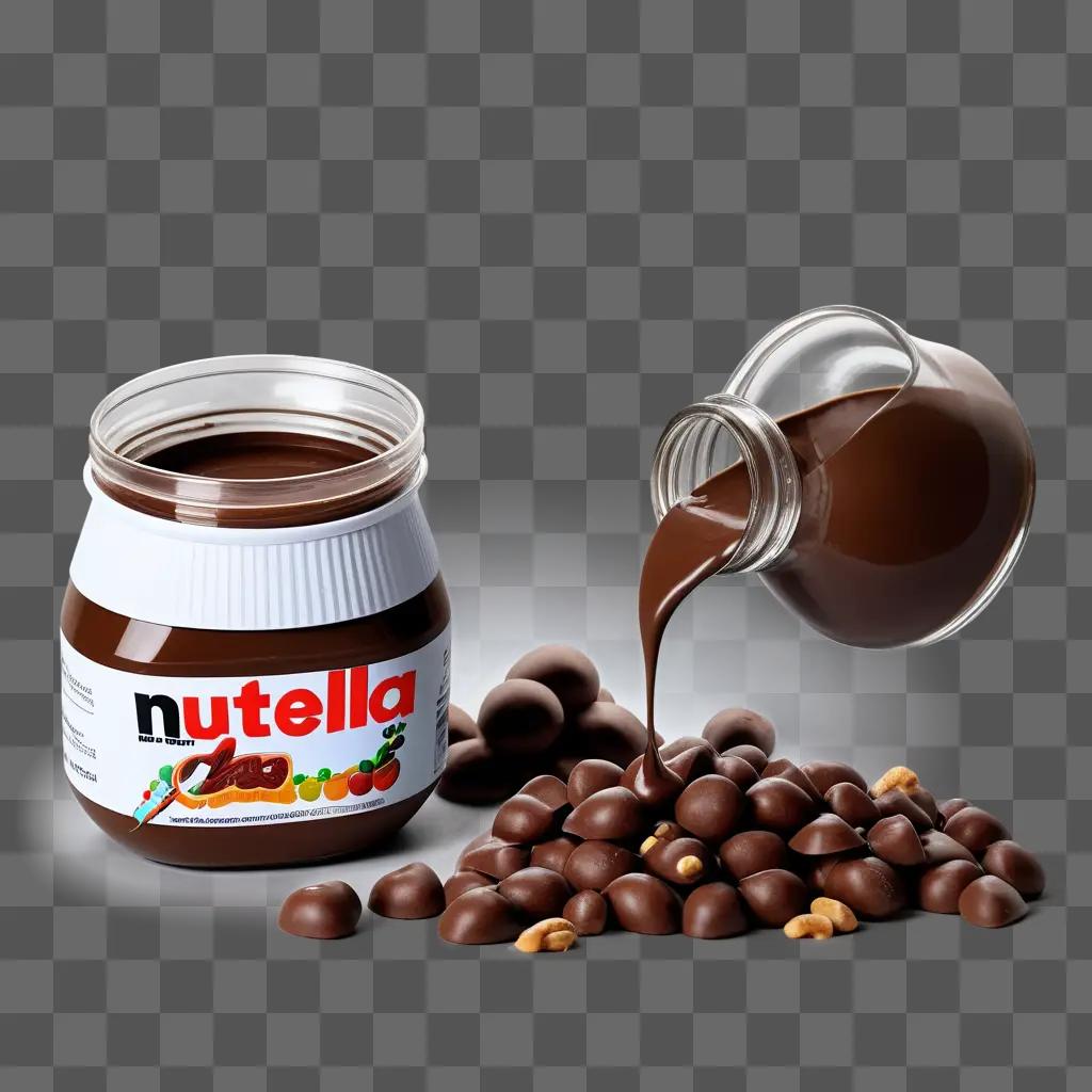 Nutella is poured over a jar of nuts