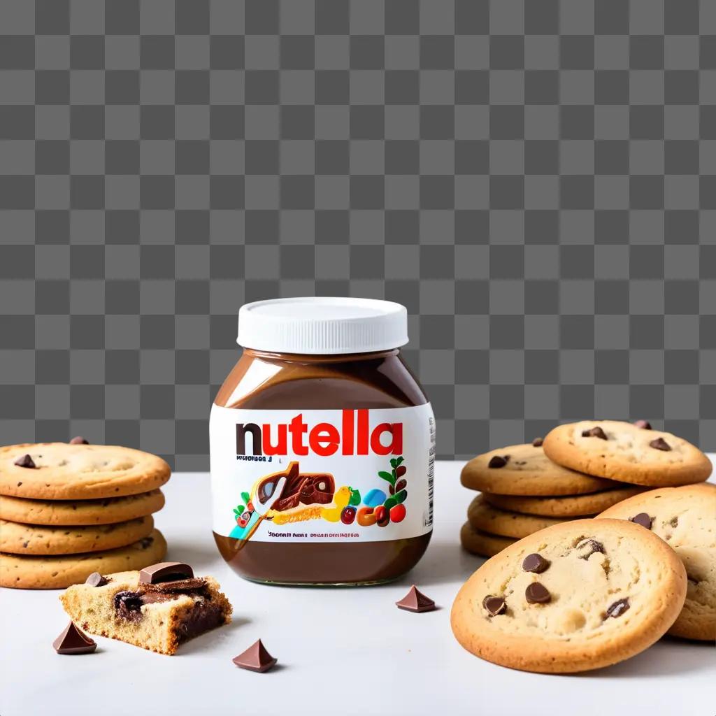 Nutella jars and cookies with chocolate chips