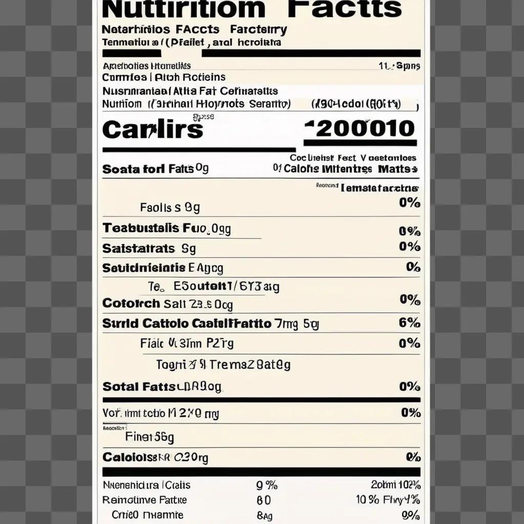 Nutrition facts label with food items