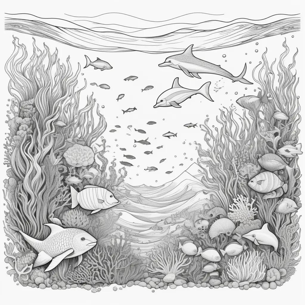 Ocean Animals Coloring Pages: Dolphin and Fish