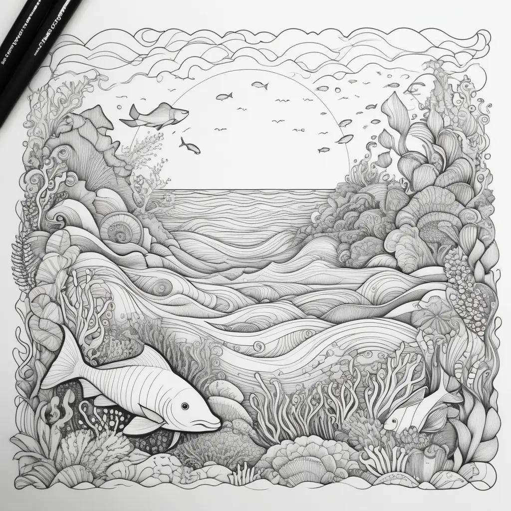 Ocean Coloring Page with Fish and Sea Life