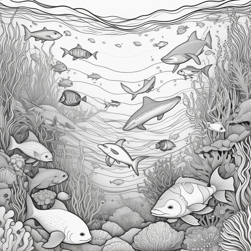 Ocean Coloring Pages with Fish and Sharks