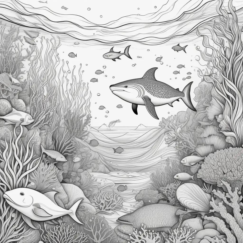 Ocean animals coloring pages of sharks and fish