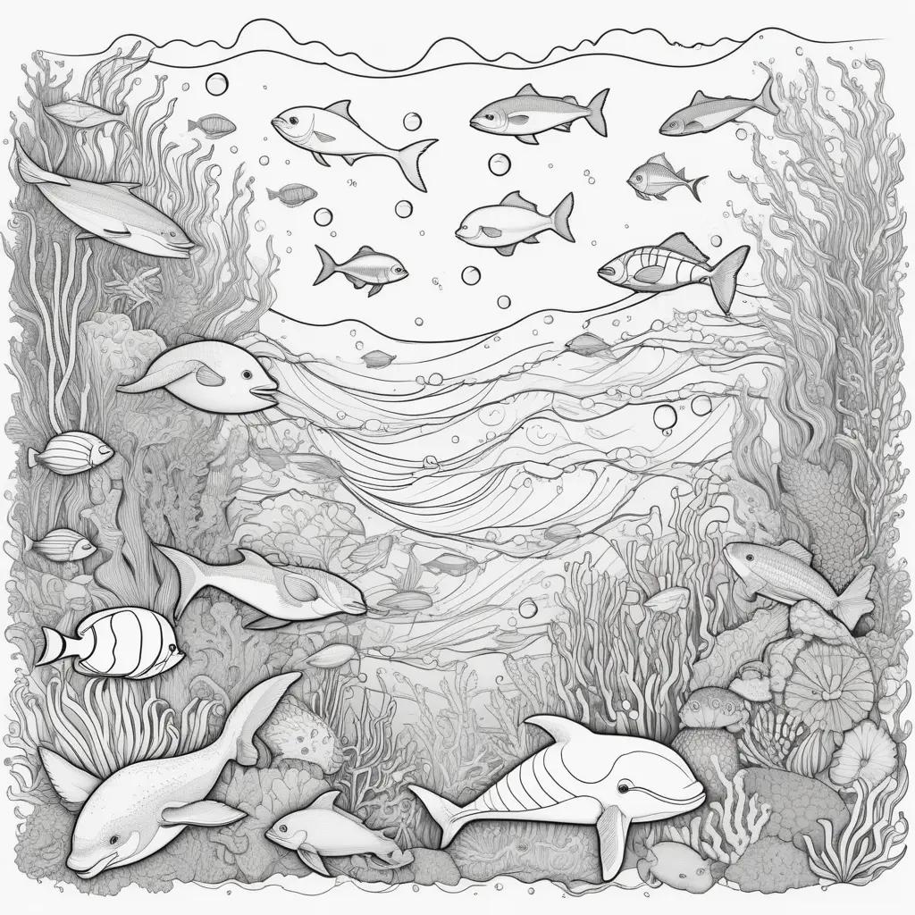 Ocean animals coloring pages with fish and sea creatures