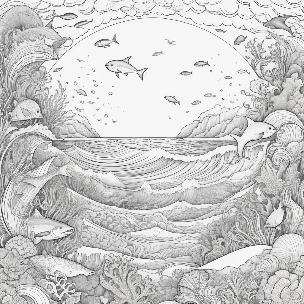 Ocean coloring pages featuring fish and sea creatures