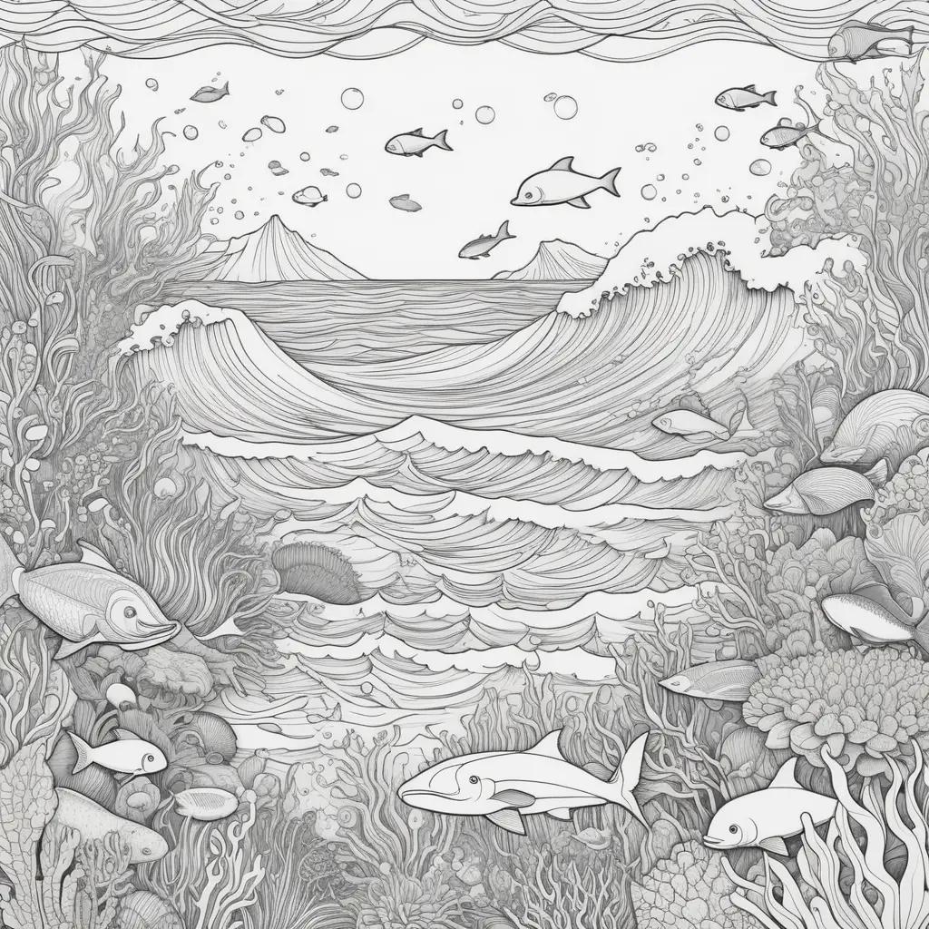 Ocean coloring pages for kids featuring fish and sea creatures