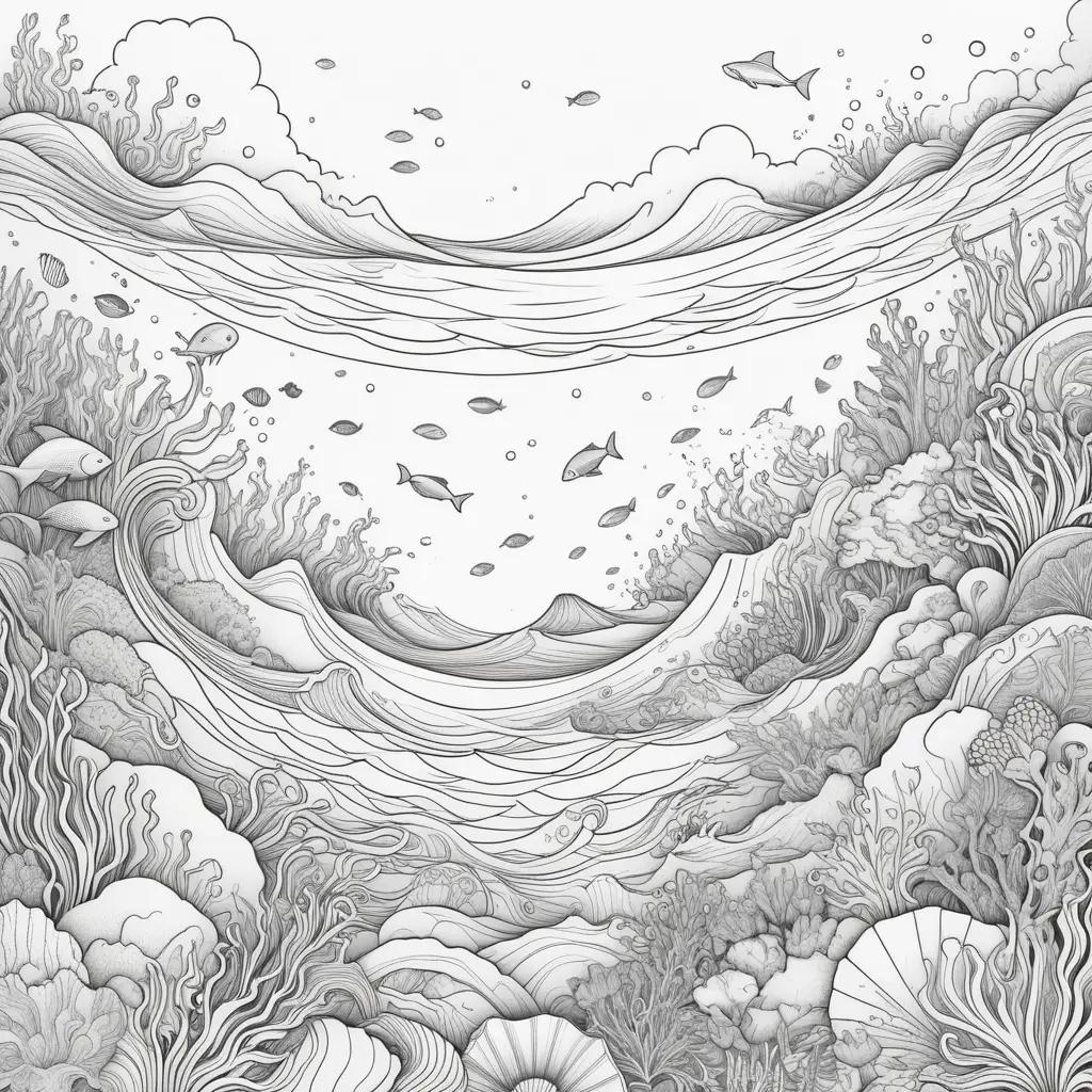 Ocean coloring pages for kids with fish and sea creatures