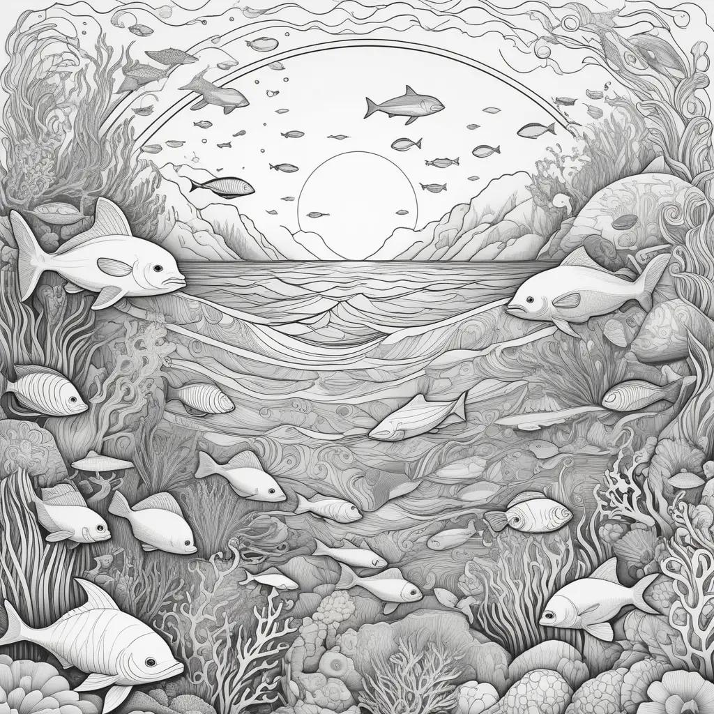 Ocean coloring pages of fish, coral and sea life