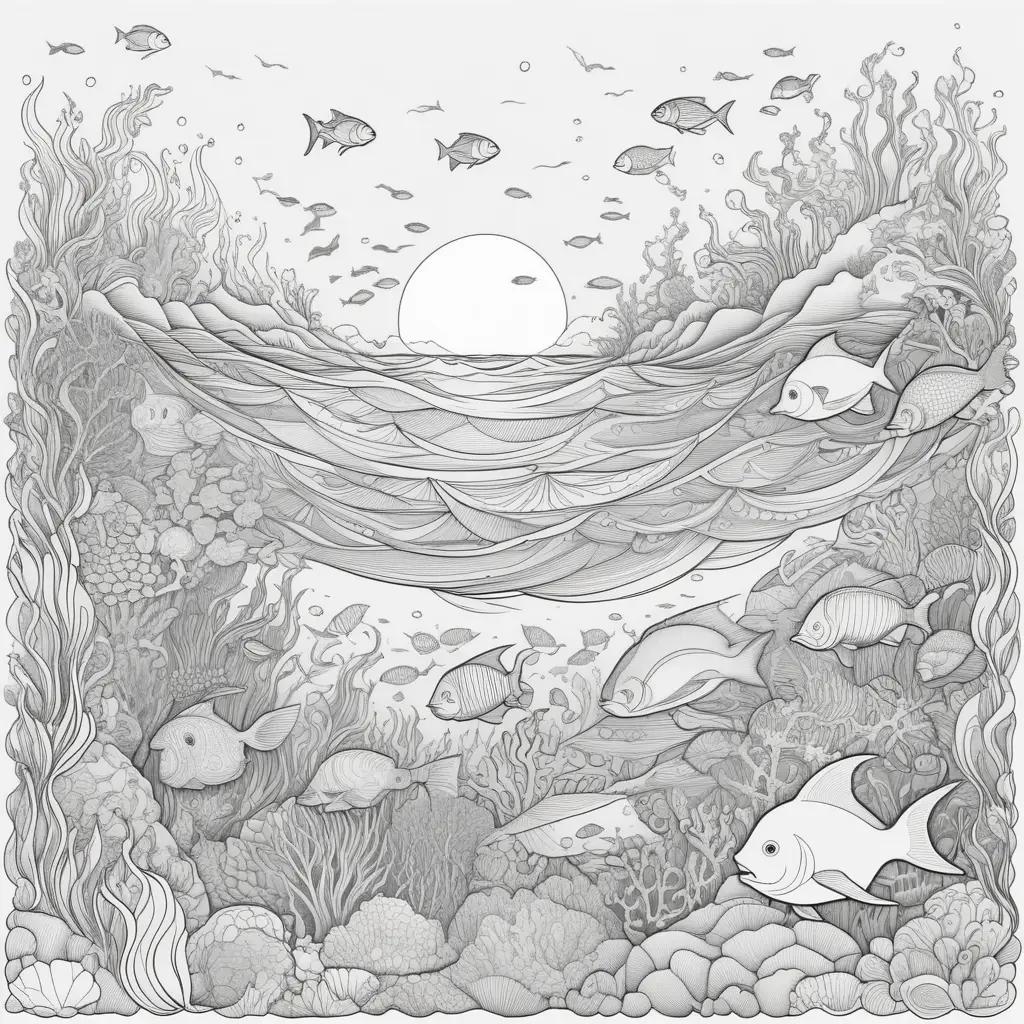 Ocean coloring pages with fish and coral