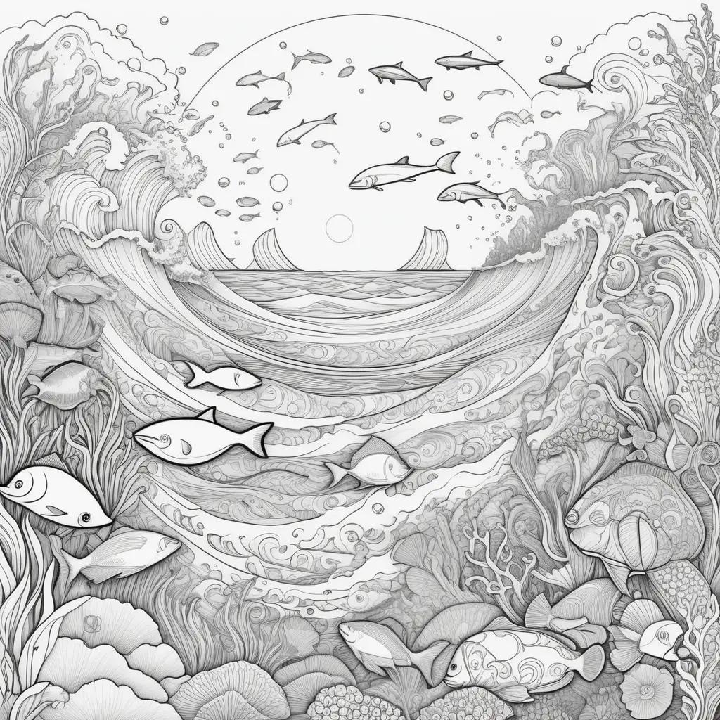 Ocean coloring pages with fish and coral