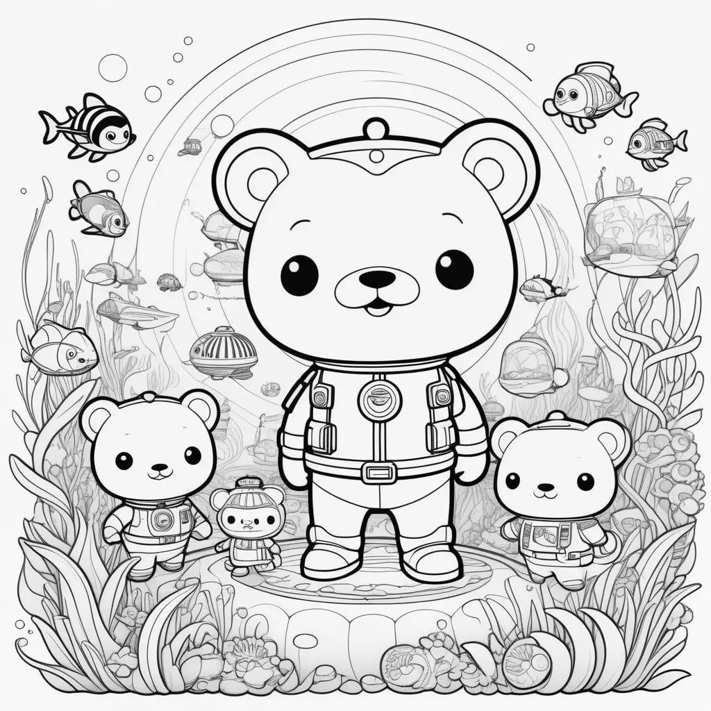 Octonauts Coloring Pages Show a Toy Bear and Fish