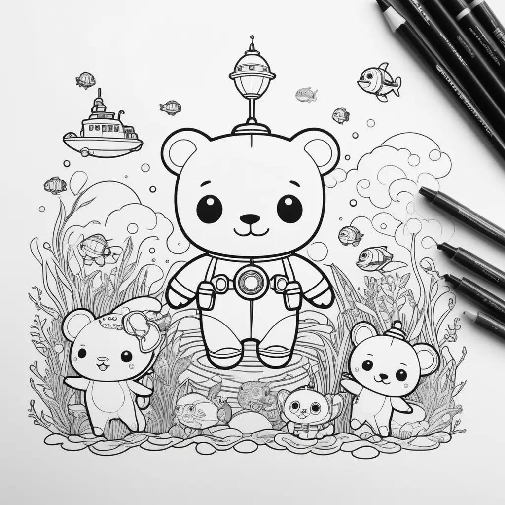 Octonauts coloring pages featuring a bear and octopus