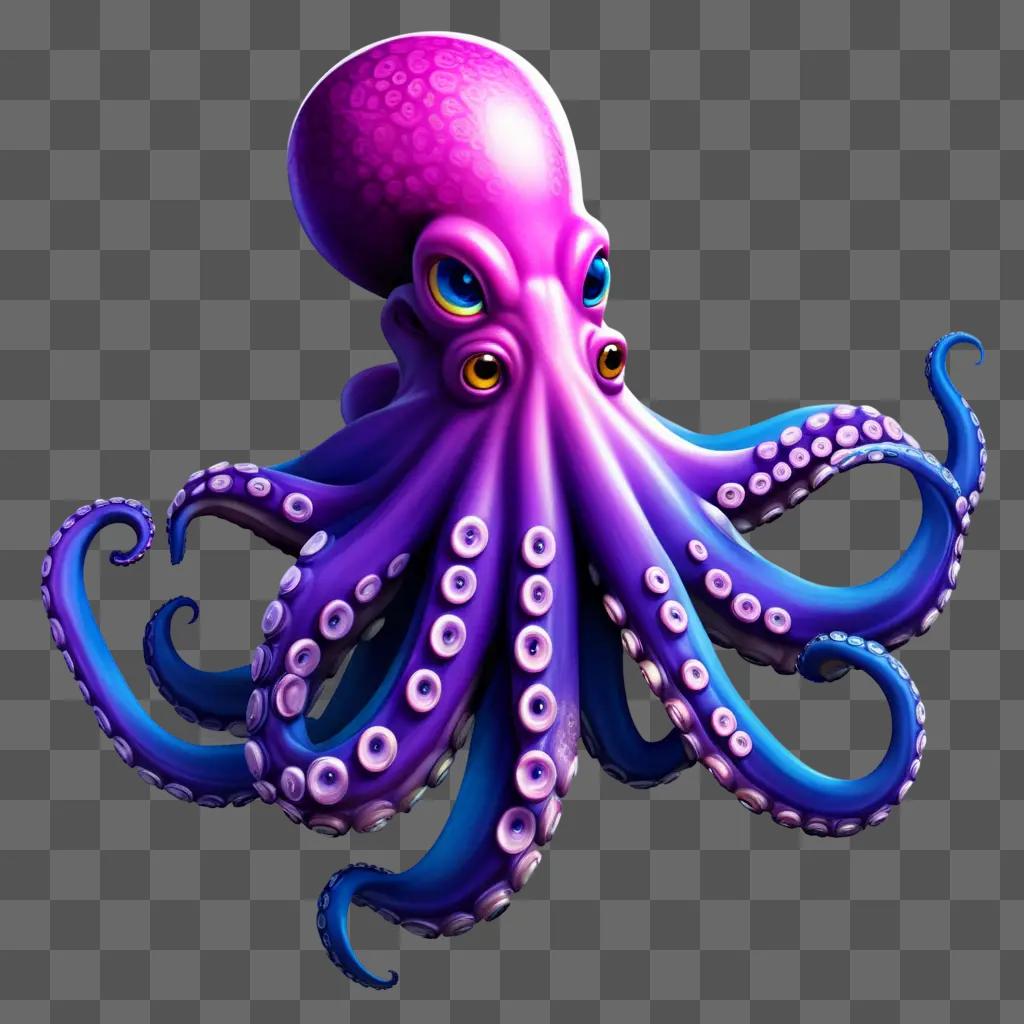 Octopus in purple and blue on a purple background