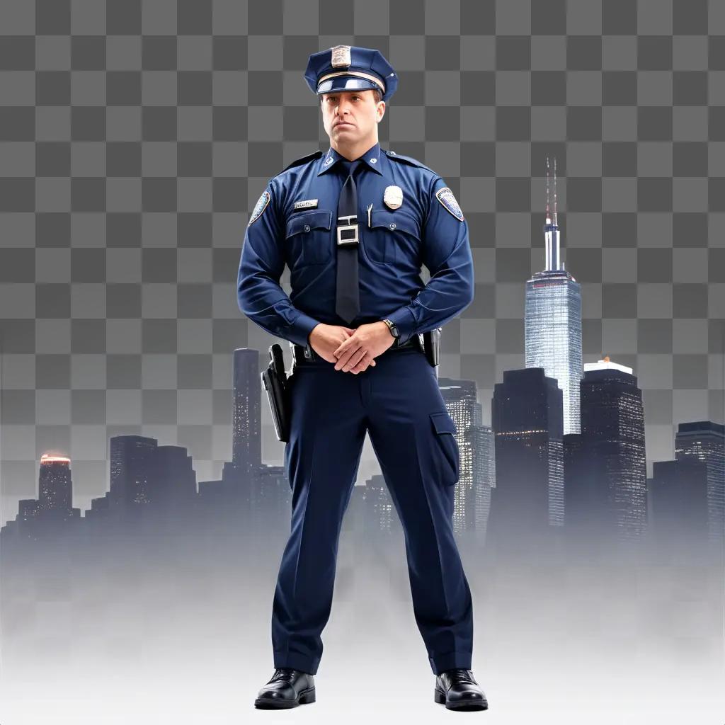 Officer standing in front of a city skyline