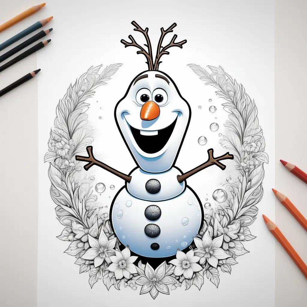 Olaf coloring pages with flowers and bubbles